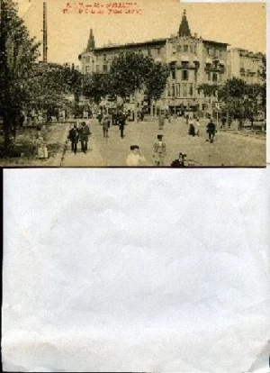 POSTAL DE BARCELONA edición A T V nº 45 plaza de Cataluña paseo central, circulada 1918