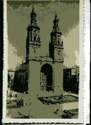 POSTAL 26 LOGROÑO- Iglesia de Sª Maria de la Redonda y plaza de los heroes del Alcazar, ed Josechu, escrita 1953, 8,50x 14 cm