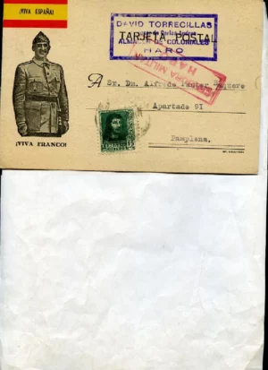 POSTAL COMERCIAL, cuño DAVID TORRECILLAS, HARO, edición imp Viela,Haro escrita y circulada en 1938, guerra civil cuño CENSURA MILITAR HARO
