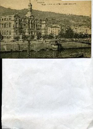 POSTAL BILBAO, puente de S. Agustín y Ayuntamiento , eds M.A. 1015, escrita y circulada año 1911