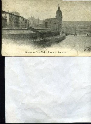 POSTAL BILBAO plaza vieja y puente de san Antón ,foto Nadal 0159 circulada en 1912