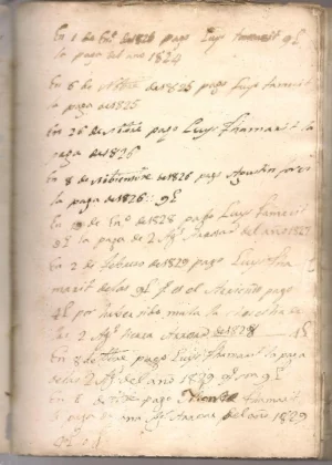 manuscrito cuentas y recibís BALTAZAR ROMERO de Ruzafa , LUYS TAMARIT 1824 a 1829 , VICENTE CIVERA 1814,MARIANO AMIGO 1815 y otros, hay escritas 11 hojas, el resto hojas en blanco, tapas pergamino