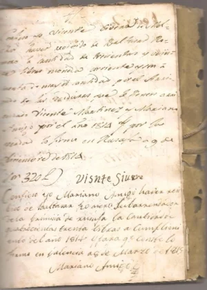 manuscrito cuentas y recibís BALTAZAR ROMERO de Ruzafa , LUYS TAMARIT 1824 a 1829 , VICENTE CIVERA 1814,MARIANO AMIGO 1815 y otros, hay escritas 11 hojas, el resto hojas en blanco, tapas pergamino