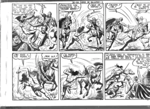 dibujo plumilla GAGO portada original y 10 paginas de EL CRUZADO NEGRO episodio 32 en poder de Saladino , MAGA , 23,5x 34 cm buen estado con cuño ministerio 1961 portada y primer episodio