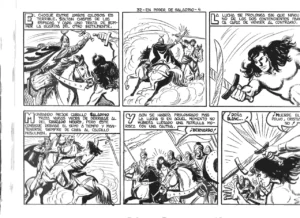 dibujo plumilla GAGO portada original y 10 paginas de EL CRUZADO NEGRO episodio 32 en poder de Saladino , MAGA , 23,5x 34 cm buen estado con cuño ministerio 1961 portada y primer episodio