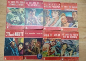 8 novelas policiacas, colección el Buho, nos 13,15,17,22,35,39,84 las de la foto, estado normal, una con falta trozo del lomo