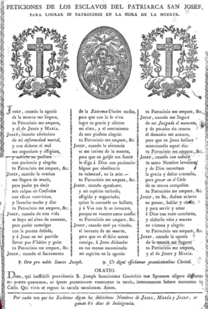 peticiones de los esclavos del patriarca S. Josep para lograr su patrocinio en la hoa de la muerte Rev D Fr Radael Lasala concede..,siglo XIX,