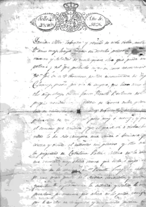 documento manuscrito 1826, Fernando VII rey 4 hojas, doblada por la mitad , tiene pequeñas perdidas de papel