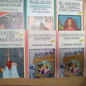 5 libros libros juveniles en CATALA: RAPELLERIES GALACTIQUES, EL JOC I EL FOC, EL GUARDIA DE L`ANELL, LA VETLA D`EN PERE RUIXES, L´ARCA DE NOE,