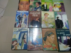 lote 12 libros PEREZ Y PEREZ,el hombre del tajo en la cara, la duquesa, el hada aleria, muñequita, duquesa Ines, lo imposible, el monje loco, los diamantes amarillos, doña Sol, la gloria de amar, buen estado