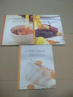 lote 3 libros nuestra cocina: CATALUÑA, BALEARES, PAIS VASCO, biblioteca Metropoli