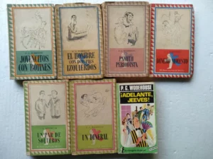 lote 7 libros WODEHOUSE, jovencitos con botines, el hombre con dos pies izquierdos, Psmith periodista, dinero molesto, un par de solteros, un dineral, adelante Jeeves