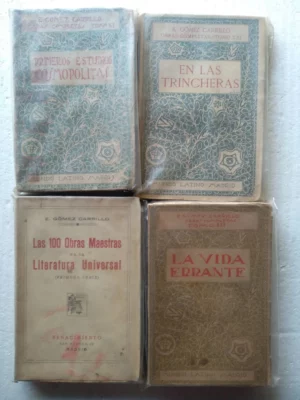 lote 4 libros E. GOMEZ CARRILLO, primeros estudios cosmopolitas, en las trincheras, las 100 obras maestras de la literatura universal, la vida errante