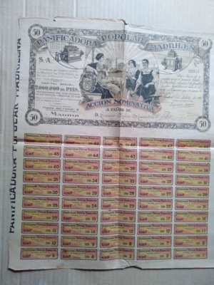 accion PANIFICADORA POPULAR MADRILEÑA 1916,, cupón 1 a 50