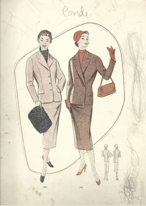 lamina LA MODA ELEGANTE señora A. AUBELLE BARCELONA 1956 31x19 cm doblado por la mitad