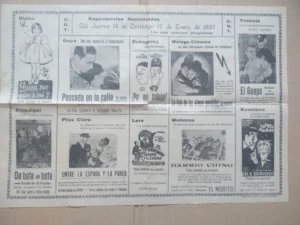 CARTEL CINE guerra civil 1937 espectaculos socializados U.G.T. C.N.T. 28x42 cm doblado en 8,