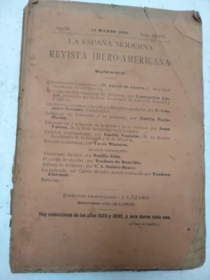 LA REVISTA MODERNA revista iberoamericana 15 marzo 1891, foto indice las hojas sueltas, no tiene lomo CONCEPCION ARENAL, E.PARDO BAZAN, JUAN VALERA, E.CASTELAR