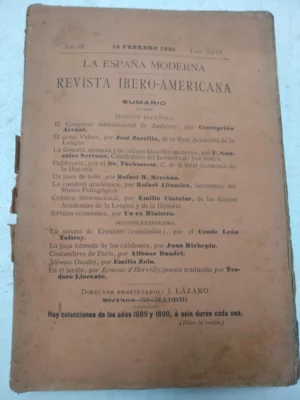 LA REVISTA MODERNA revista iberoamericana 15 febrero 1891, foto indice las hojas sueltas, no tiene lomo CONCEPCION ARENAL, J.ZORRILLA, R.MERCHAN, R.ALTAMIRA, E.CASTELAR