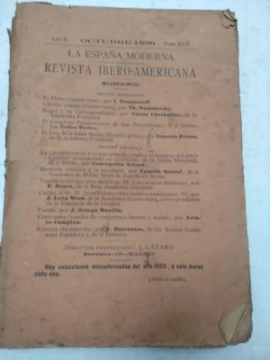 LA REVISTA MODERNA revista iberoamericana octubre 1890, foto indice , las hojas sueltas, no tiene lomo CONCEPCION ARENAL, A.QUEROL, E.BENOT, J.ORTEGA MUNILLA