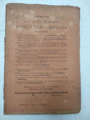 LA REVISTA MODERNA revista iberoamericana 15 enero 1891, foto indice las hojas sueltas, no tiene lomo , E.PARDO BAZAN, JUAN VALERA, E.CASTELAR , M.MENENDEZ Y PELAYO, V.BARRANTES