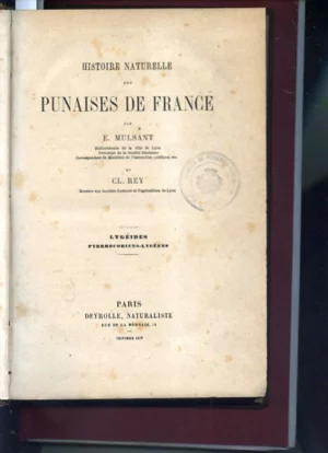 HISTOIRE NATURELLE DES PUNAISES DE FRANCE, LYGEIDES PIRRHOCORIENS LYGEENS