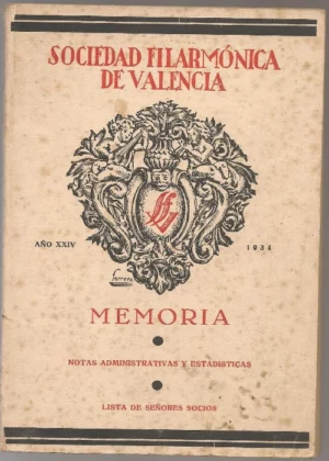 SOCIEDAD FILARMONICA DE VALENCIA MEMORIA 1934, notas administrativas, lista de socios