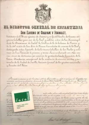 EL DIRECTOR GENERAL DE INFANTERIA D. EUSEBIO DE CALONJE Y FENOLLET secretario de SM. 22 diciembre de 1863, premio de treinta reales de vellón a los sargentos , firmado Eusebio de Calonje