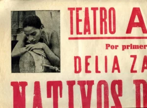 CARTEL TEATRO APOLO de VALENCIA, DELIA ZAPATA al frente de un grupo de NATIVOS COLOMBIANOS 1958., plegado