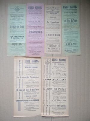 lote TEATRO ATENEO REGIONAL , Trinquete de Caballeros 15 VALENCIA 1930-31,, 6 CARTELES FUNCION actores JOSE MARTINEZ PUIG, MANUEL BELMONTE