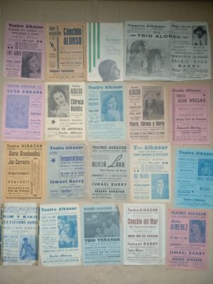 ESPECTACULO MUSICAL REVISTA VARIEDADES PROGRAMAS TEATRO ALKAZAR VALENCIA años 40-50-60 TRIO ALONSO, CHIRUCA VALDES, FINITA DE JEREZ, CARMENCITA GAITAN