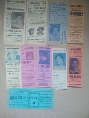 ESPECTACULO MUSICAL REVISTA VARIEDADES PROGRAMAS TEATRO ALKAZAR VALENCIA años 40-50-60 TRIO ALONSO, CHIRUCA VALDES, FINITA DE JEREZ, CARMENCITA GAITAN
