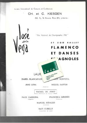 ESPECTACULO MUSICAL REVISTA VARIEDADES revista dedicada a JOSE DE LA VEGA- LAURA SALINAS Paris 1961